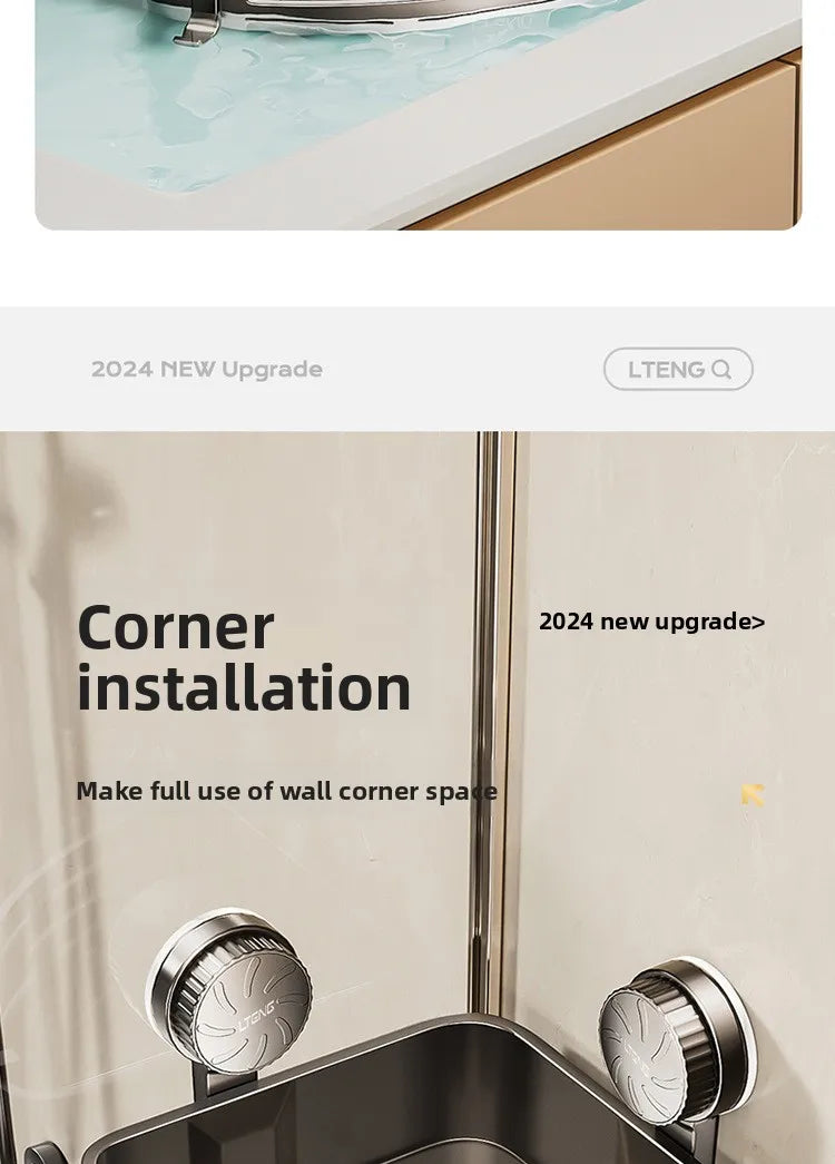 Bathroom suction cup triangular basket storage rack, bathroom washbasin corner, no need to drill holes, wall-mounted toilet