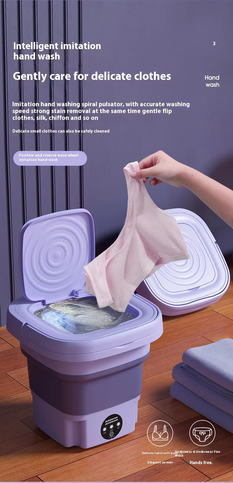 8L Portable Small Foldable Washing Machine with Spin Dryer For Socks Underwear Panties Washer Household Mini Washing Machine