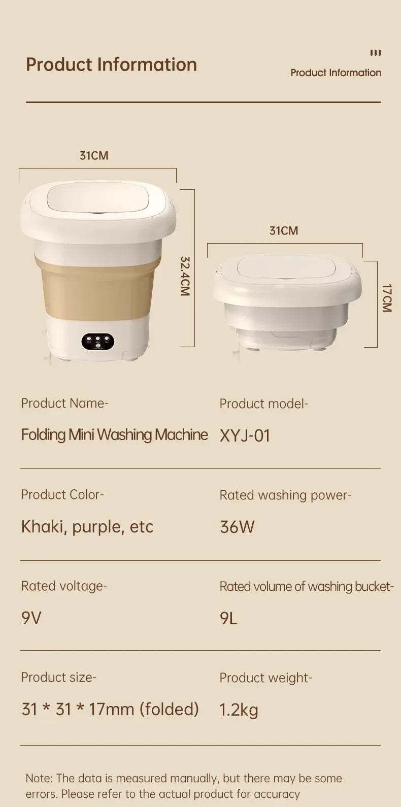 Folding Portable Washing Machine Big Capacity with Clothes Spin Dryer Bucket Travel Socks Underwear Panties Washing Machine