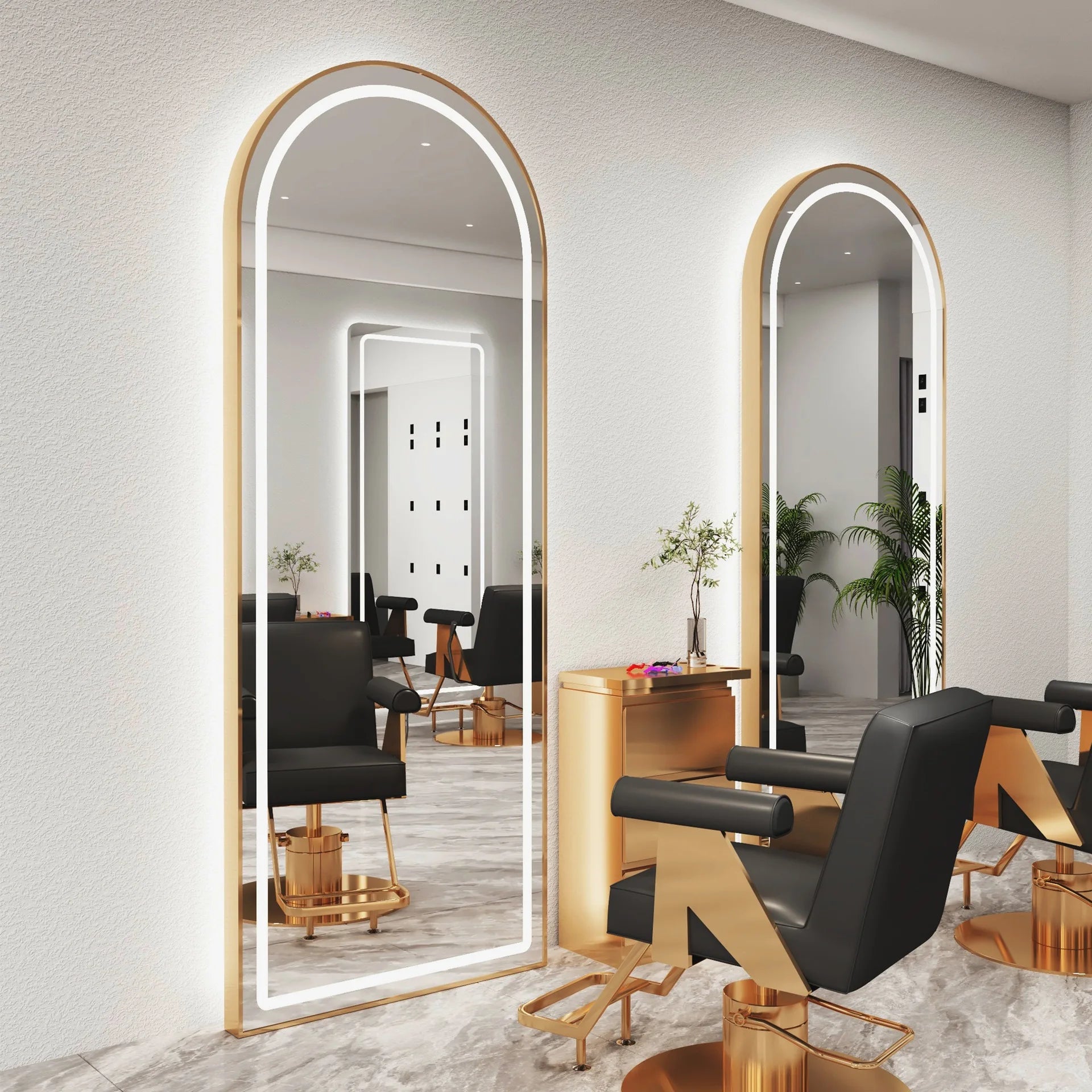 Wall-mounted simple hairdresser floor mirror LED perm and dyeing mirror table touch