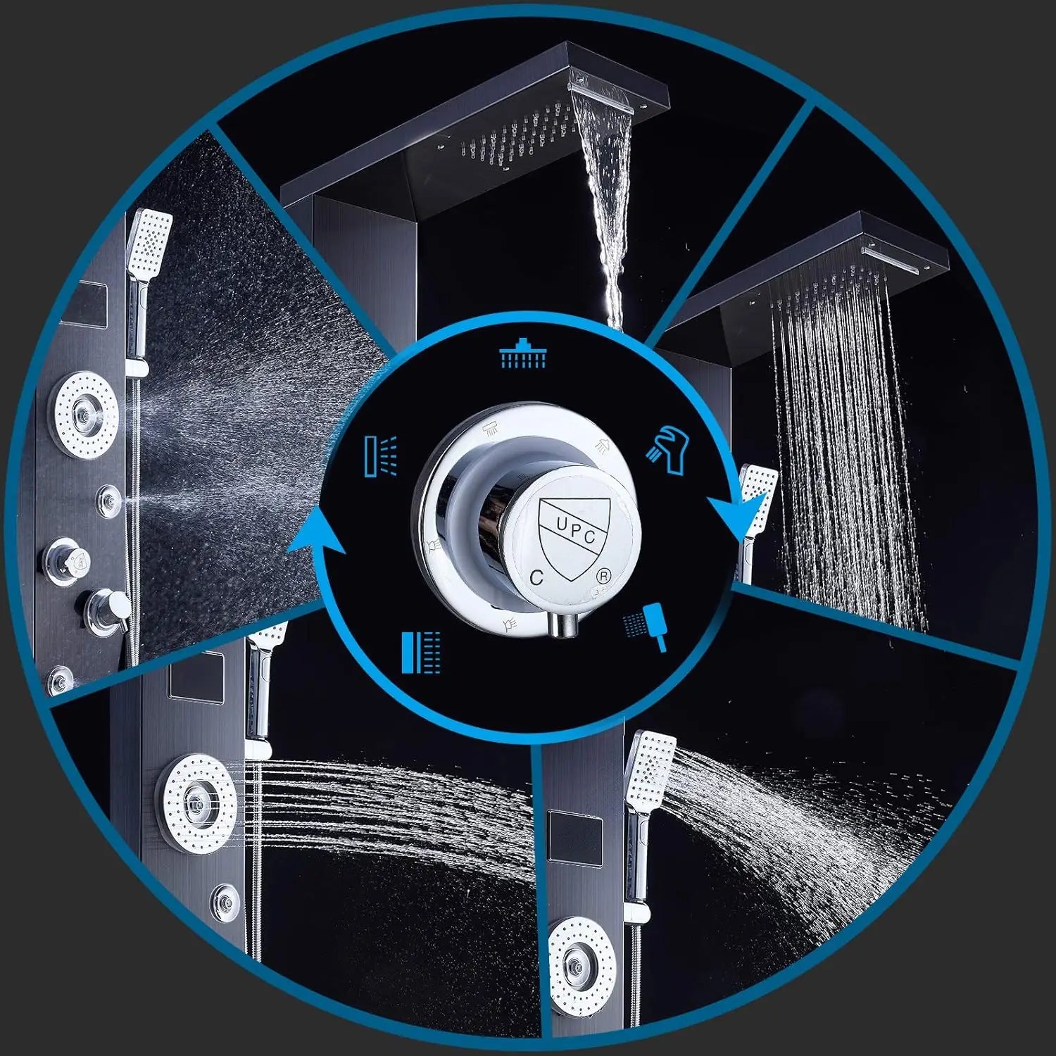 ZAPPO Rainfall Waterfall Massage System with Body Jets Bathroom Shower Panel Temperature Digital Display Shower Panel Shower Set