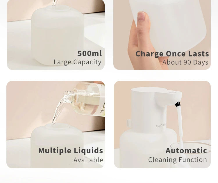 New Wall Mounted Automatic Soap Dispenser Foam Smart Hand Washing Machine 500ml Liquid Rechargeable Bathroom Induction Sensor