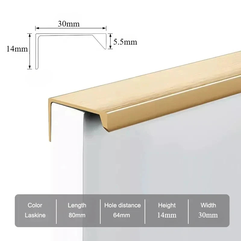 Hidden Furniture Handles Matte Black Gold Silver Kitchen Cabinet Pull Wardrobe Pull Not punched Handles for Cabinets and Drawers