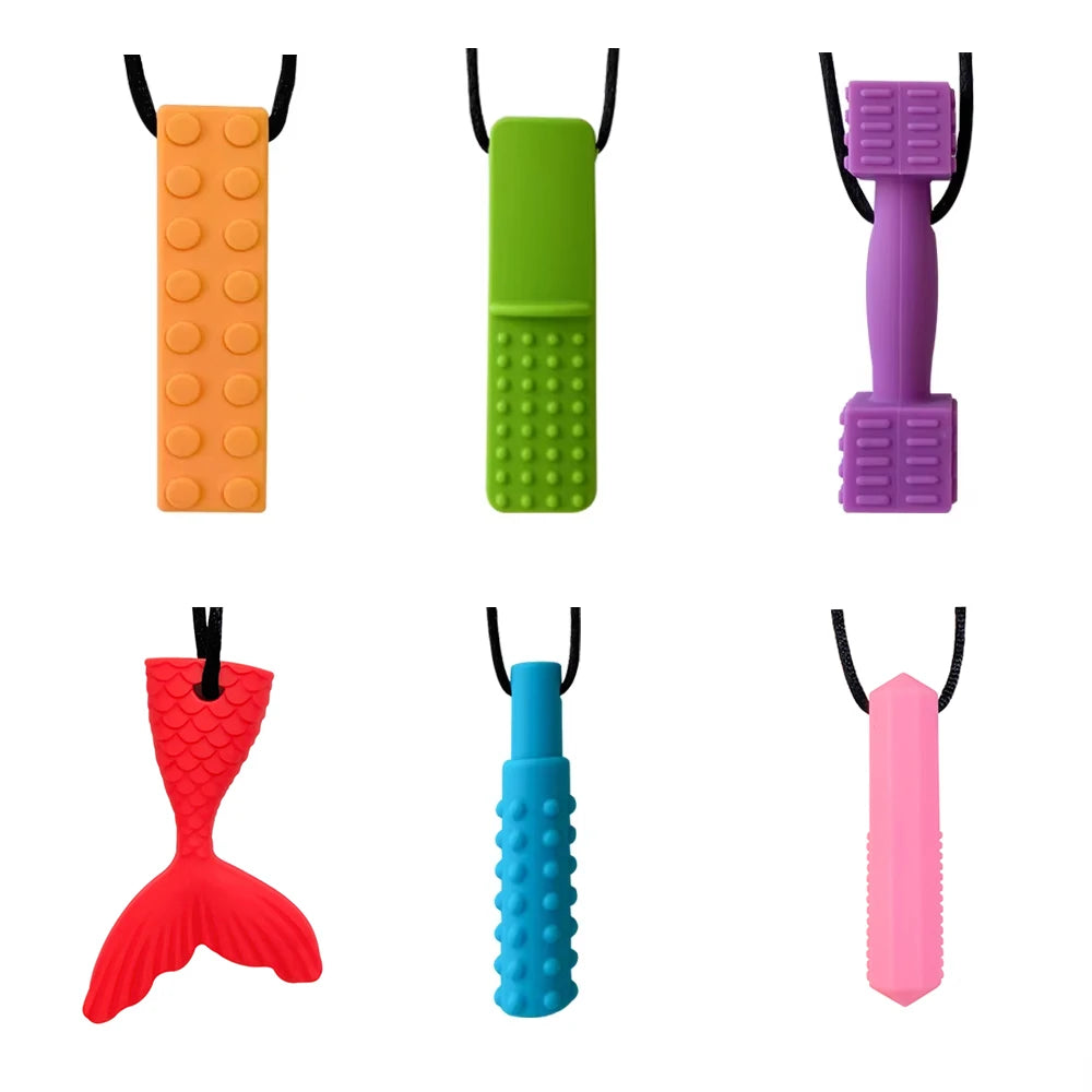 1pcs Silicone Teether Kids Chew Necklace Sensory Chewy Pendant Oral Motor Toys Therapy Tools for Autism ADHD chidren's goods