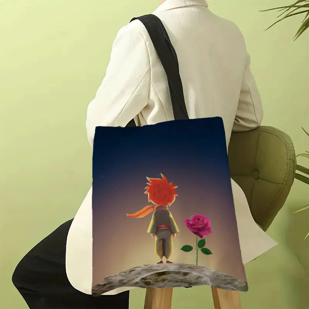 The Little Prince Canvas Bags Series Print Canvas Bag Lightweight Shoulder Bags Holder Handbag Fashion Shopping Bag 30X35cm