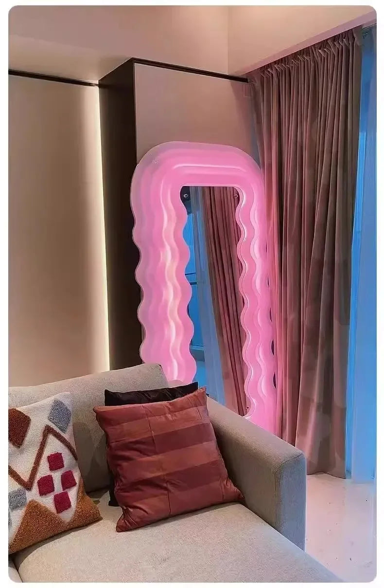 Luxury Furniture Nordic  clothing store  body lamp fitting mirror wave floormirror bedroom home cloakroom mirror bathroom decor