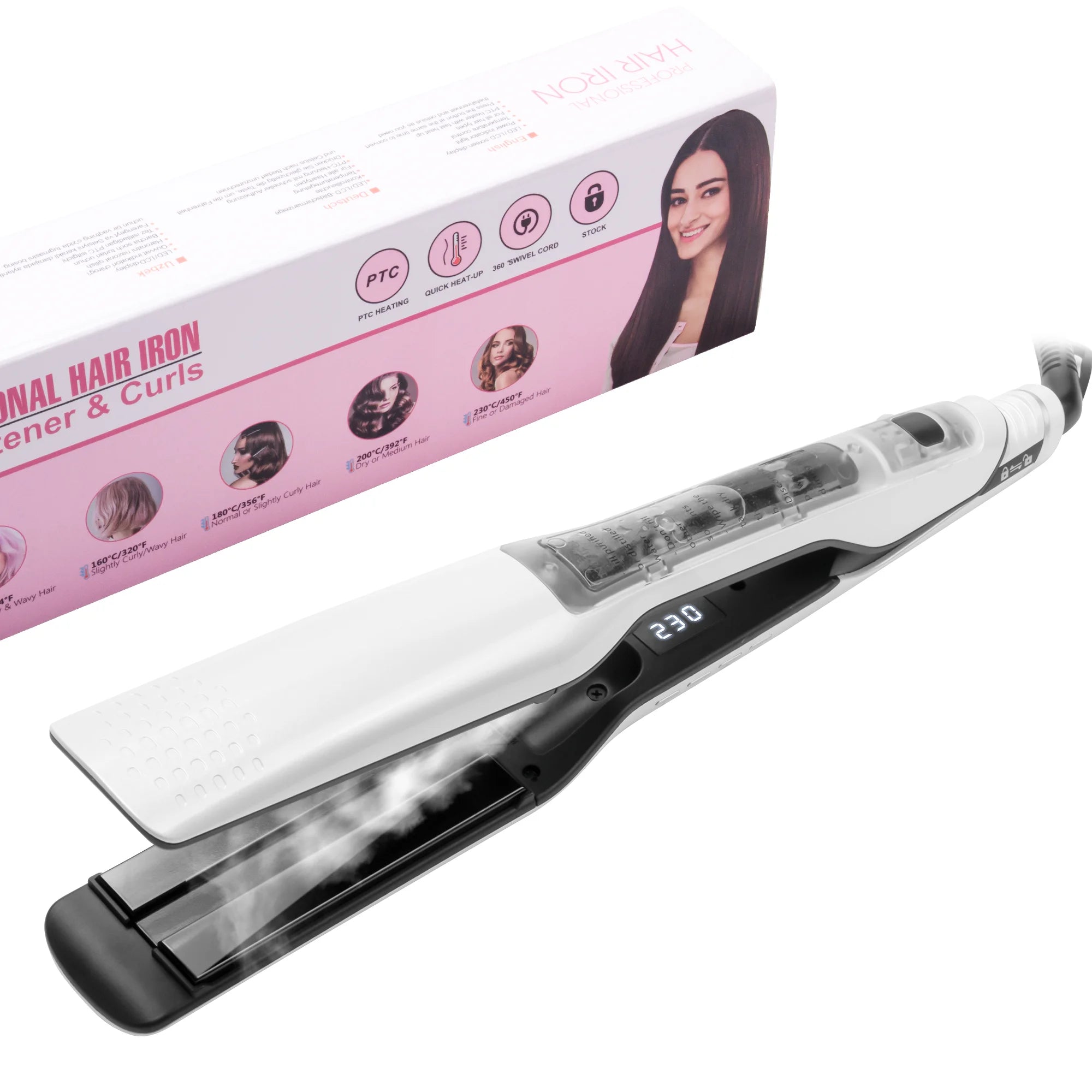 Steam Hair Straightener Professional Salon Nano Titanium Ceramic Steam Flat Iron Hair Straightening Irons for Smooth