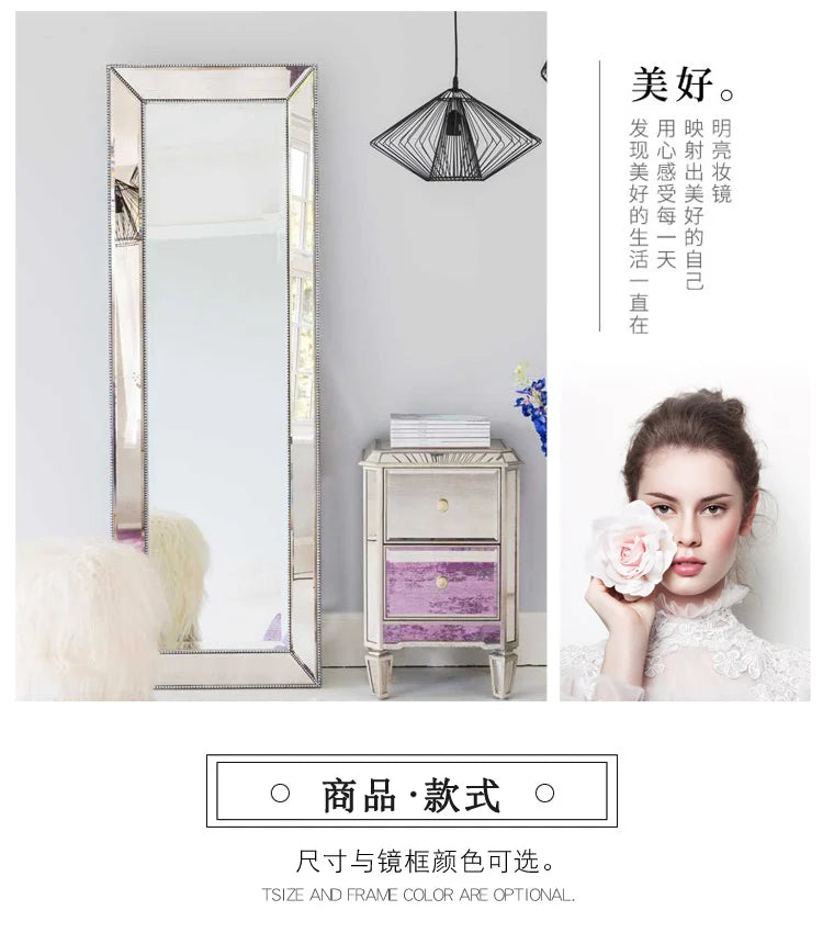 Full Length French Style Mirror Decoration Wall Living Room Aesthetic Mirror Luxury Vintage Floor Standing Espelho Accessories