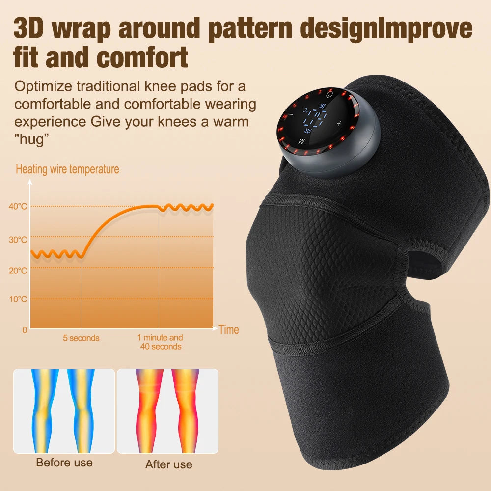 Wireless Heated Knee Massager Pads Brace Shoulder Elbow Support Muscle Wrap 6 Levels Hot Compress Reduce Stress Joint Health