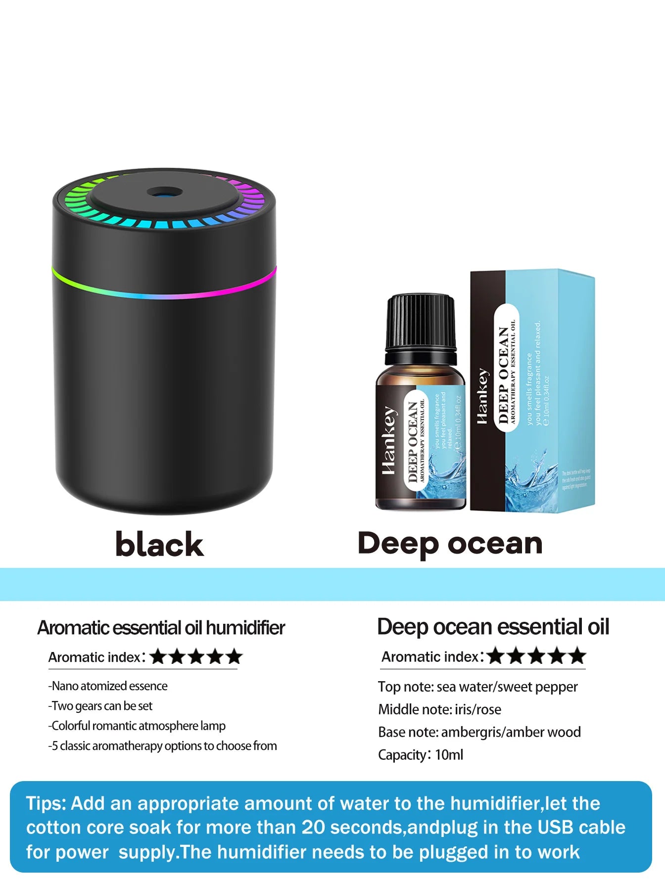 180ml Aromatherapy diffuser Humidifier Aromatherapy essential oil Air purifier Sleeping car carrying home LED 7 color light