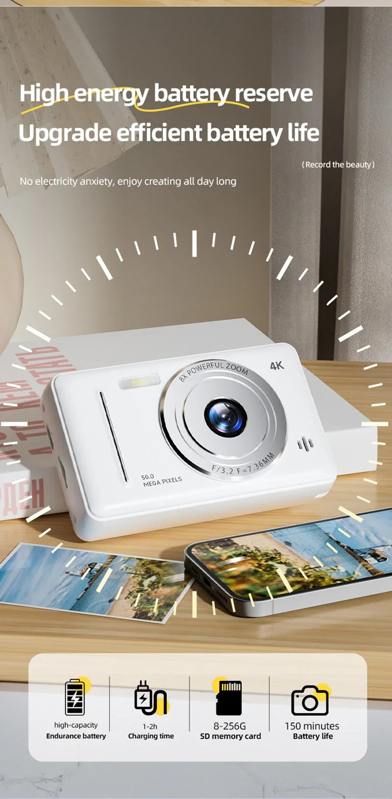 Xiaomi 4k Digital Camera Retro CCD Portable Camera 50 Million Pixels Auto Focus Entry-level Camera Dual Camera Flash Student CCD