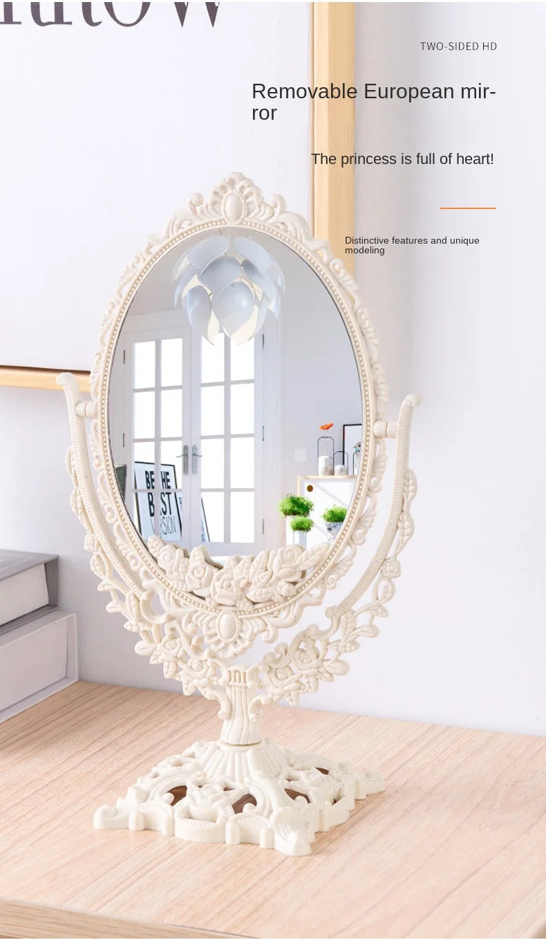 Retro palace style tabletop, rotatable tabletop, household standing makeup mirror, dormitory, student makeup mirror, girl