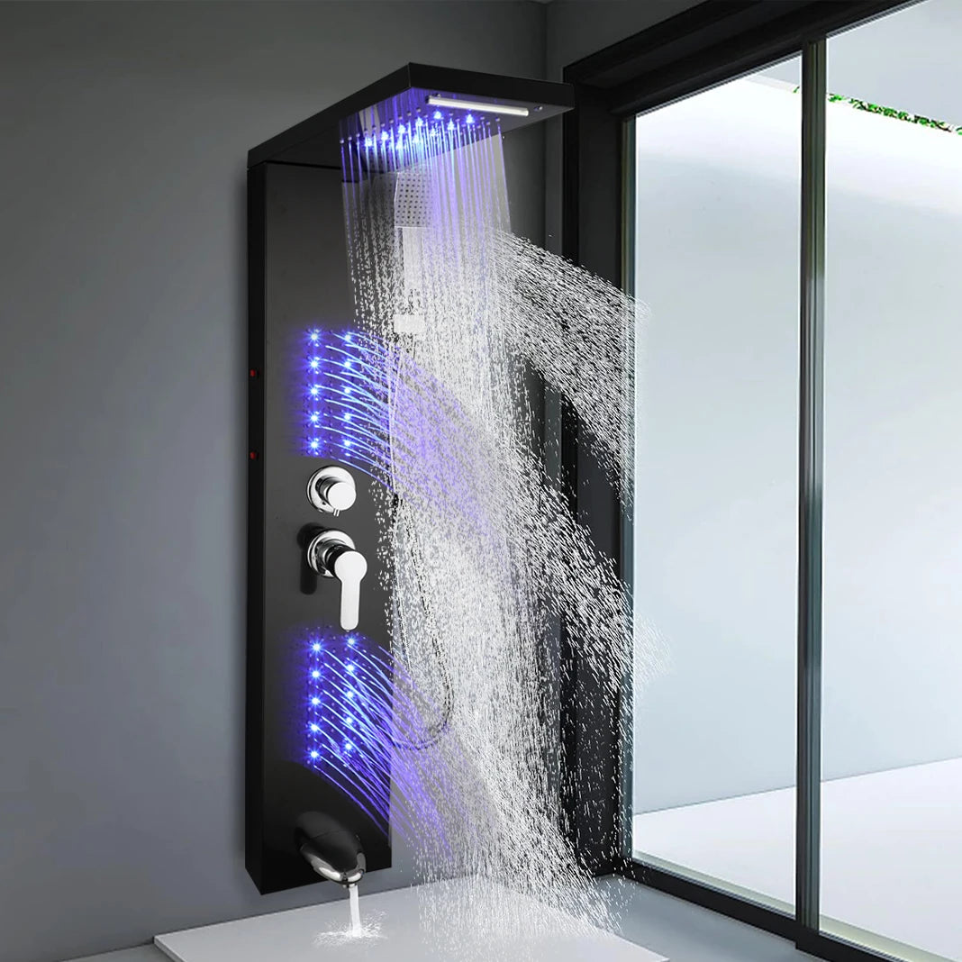 ZAPPO Shower Panel Tower System with LED Rainfall Waterfall Head LED Full Body Jets System Handheld Shower Column w/Tub Spout