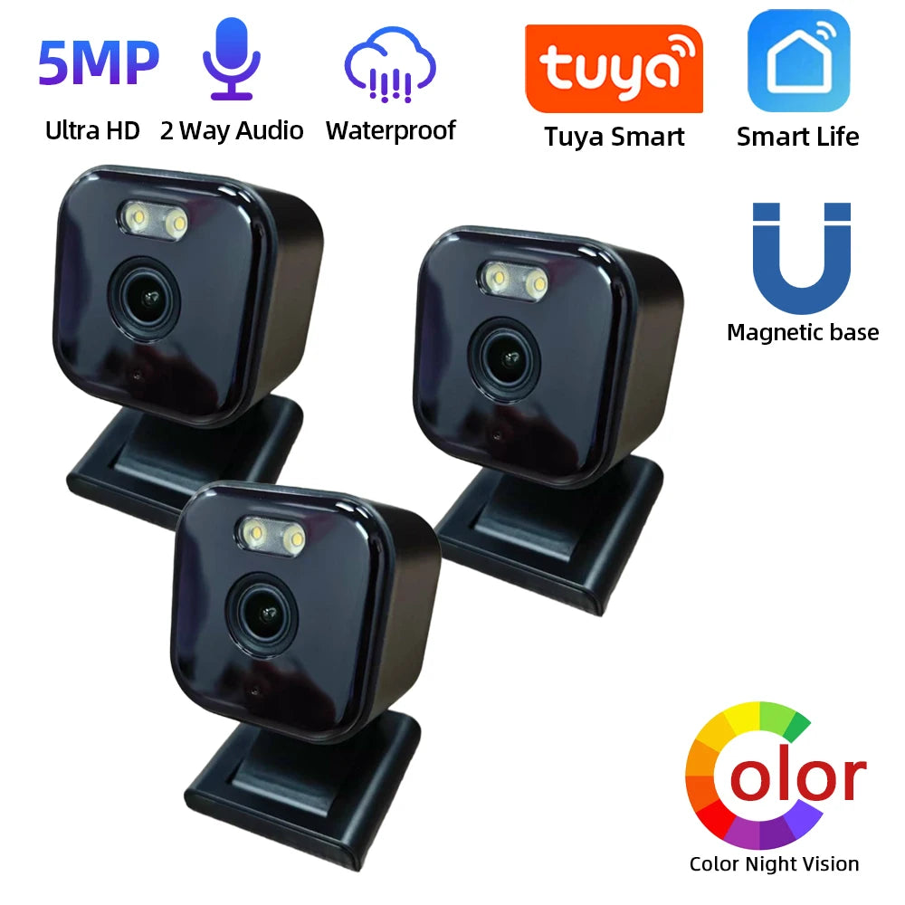 5MP Tuya Magnetic Camera Wireless Mini Color Night Vision Wifi Baby Monitor Cam Outdoor Wateproof CCTV Video Surveillance Camera