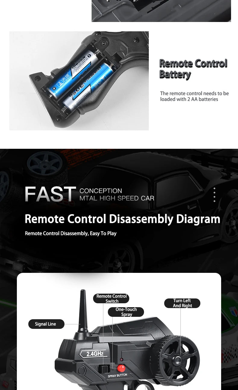 1/16 RC Car AE86 4x4 High-Speed RC Drift Cars 2.4G Remote Control Racing Vehicle 18km/h Waiting For Light Spray Toys for Boys