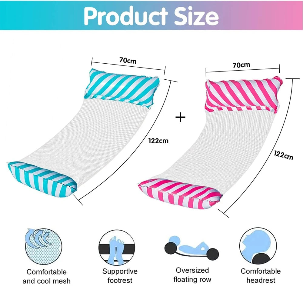 Foldable Striped Inflatable Lounge Chair, Suitable For Swimming Pool Parties And Beach Leisure Floating Beds With Net Backrest