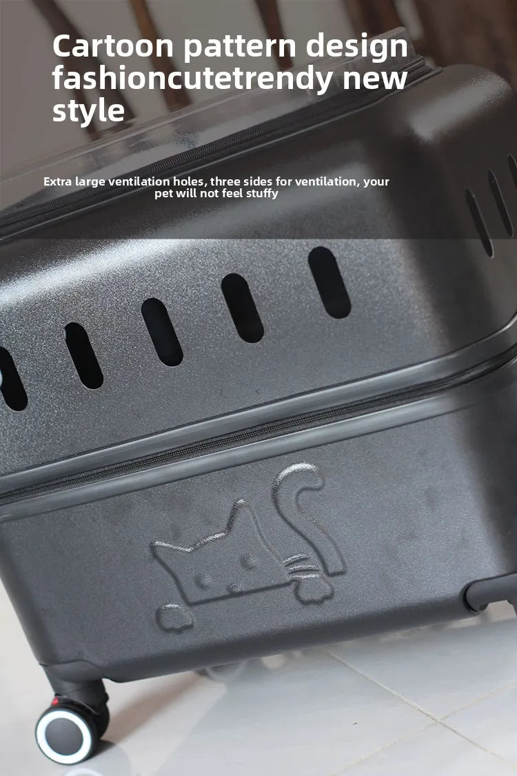 Large Pet Travel Carrier Rolling Pet Transport for Cats & Small Dogs Breathable Cat Suitcase Transparent Skylight Pet Stroller