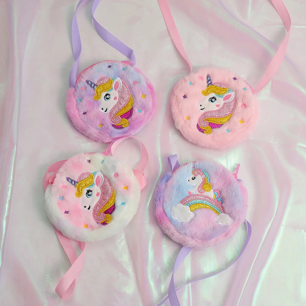 Small Cartoon Unicorn Coin Bag for Toddler Cute Animal Unicorn Eraser Pencil Hair Clip Shoulder Bag Portable Travel Storage Bag