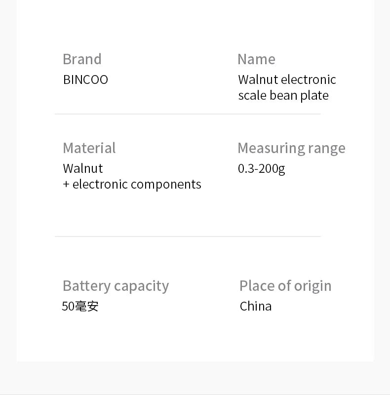 Bincoo Intelligent Electronic Scale Kitchen Scale Professional Coffee Scale Portable Bean Tray Precise Weight Rechargeable
