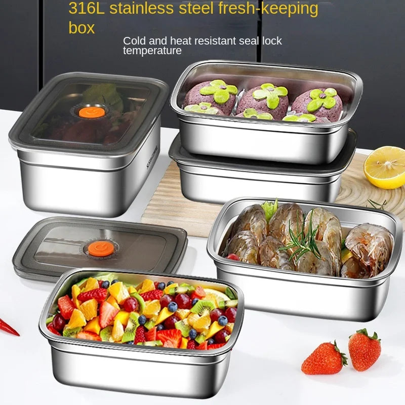 304 Stainless Steel Crisper, Lunch Box, Sealed Leak-proof Bento Box, Refrigerator Freezer Storage Box, Camping Lunch Box