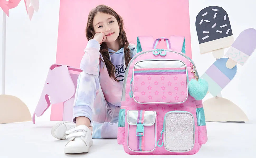 Meetbelify Backpack for Girls Schoolbag Aesthetic Backpack for Elementary Student Teen Girls Bookbag with Lunchbox and Penbag