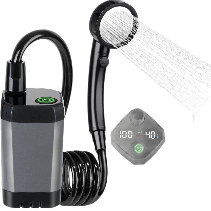 Portable Camping Shower Equipment 6000mAh Rechargeable LED Display Screen Outdoor Simple Electric Mobile Shower Set