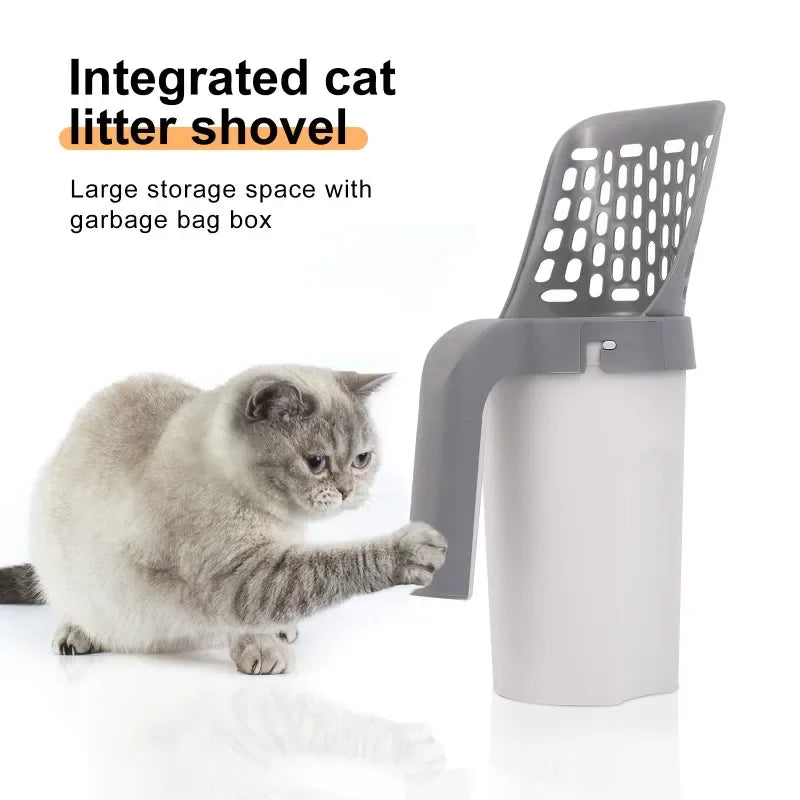 One Piece Cat Litter Scoop Efficient Cat Waste Scooper with Built in Garbage Bag Set Detachable Durable Pet Cleaning Supplies