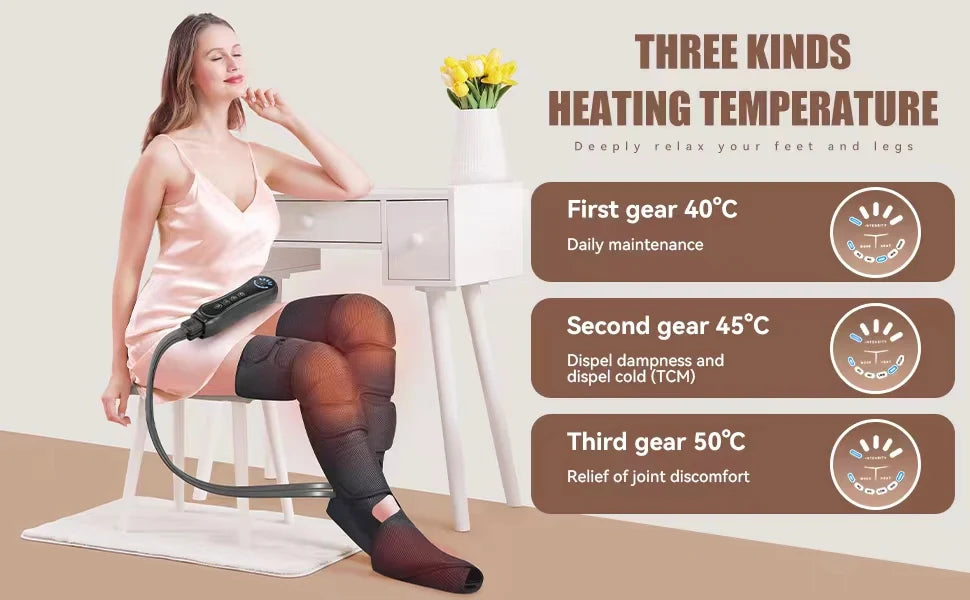 Air Compression Leg Massager Foot Calf Machine Blood Circulation Relaxation Instrument Long Airbag Vibration Heating Knee Tool