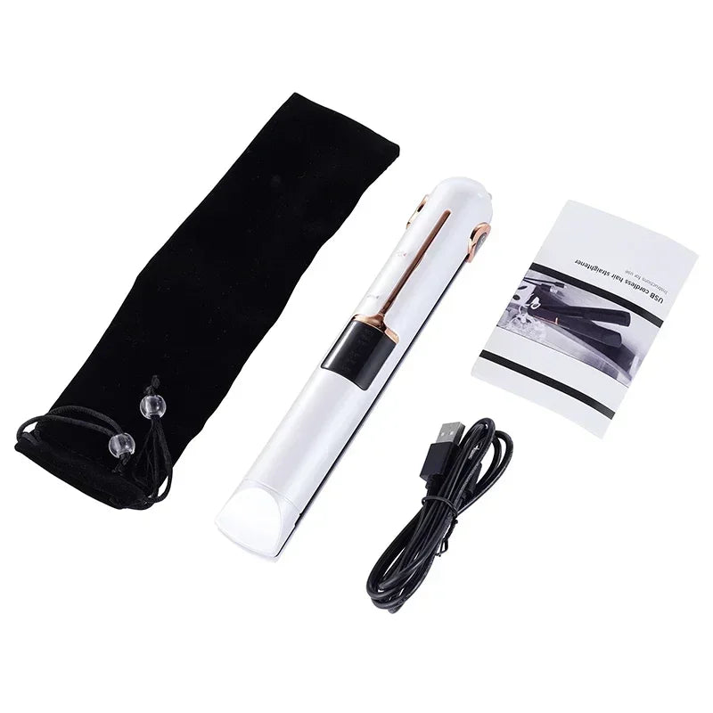 Portable Wireless Hair Straightener With Power Bank Function Rechargeable Hair Straightening Curling Flat Iron For Home Travel