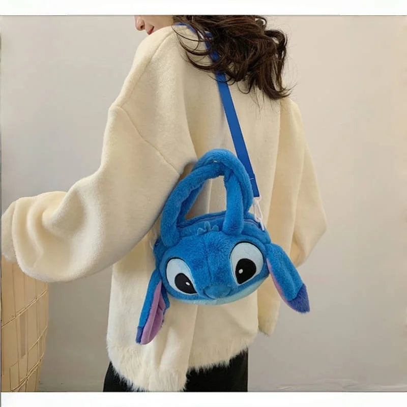 Disney Stitch Soft Plush Crossbody Bag Korean Cute Style Adjustable Strap Kawaii Anime Shoulder Purse Medium Size Gift for Women