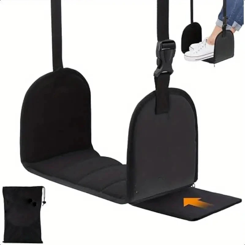 Airplane Foot Hammock Adjustable Foot Rest by Thicked Memory Cotton Filling, Travel Essentials with Removable Support Plates