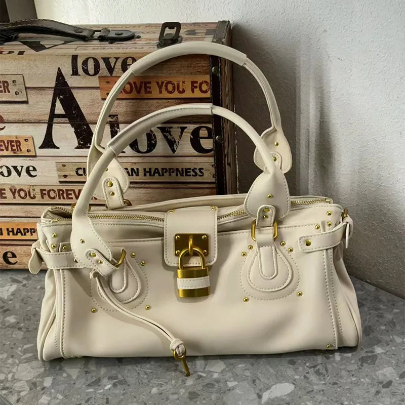 Vintage Lock Design Tote Bag Luxury Women's Handbag Underarm Bag Women's Large Boston Hobo Bag Fashion Texture Business Handbag