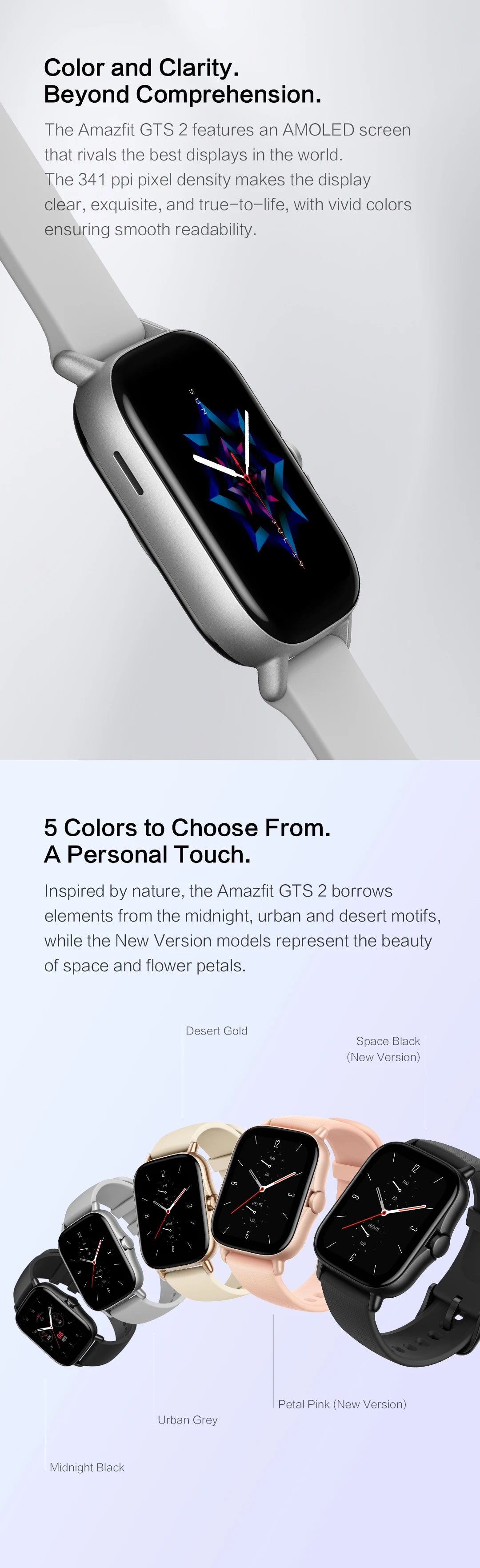 [New Version ] Amazfit GTS 2 Smartwatch 43mm All-round Health and Fitness Tracking Smart Watch Alexa Built-in