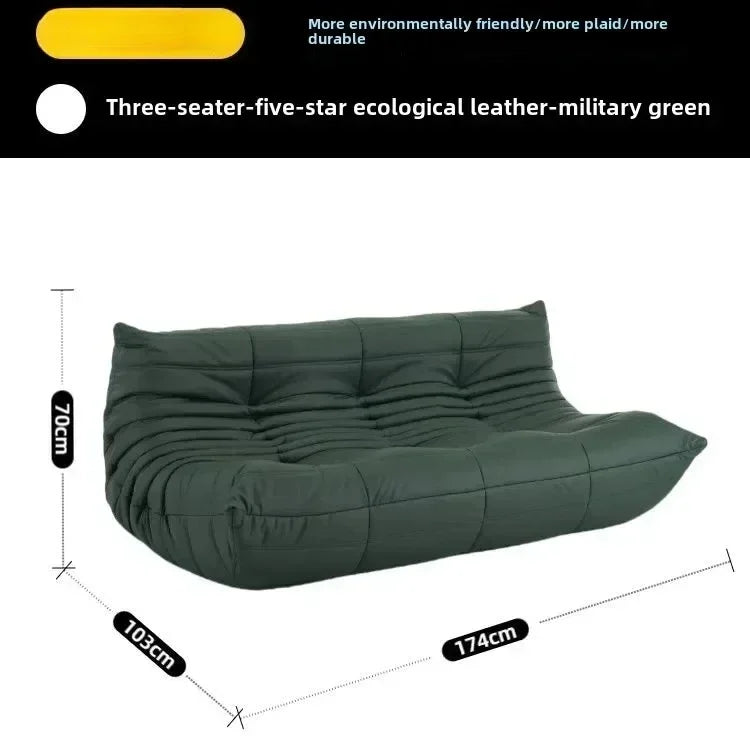 Fashion Freehand Space Original First Layer Cowhide Three-person Italian Minimalist Togo Caterpillar Lazy Sofa Lazy Sofa