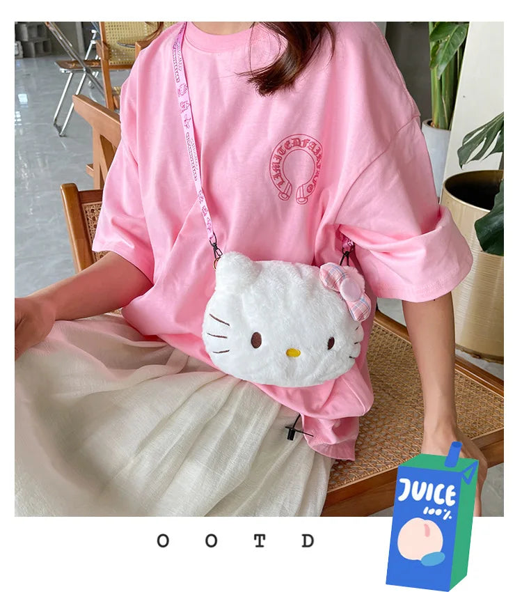 Cute plush bag, sweet girl student versatile shoulder messenger bag, soft and cute little princess new cartoon bag