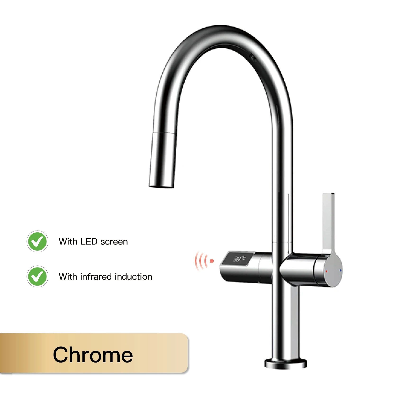 Luxury brass gun gray kitchen faucet LED digital sensing design single handle hot & cold water pull-out type 2-function sink Tap