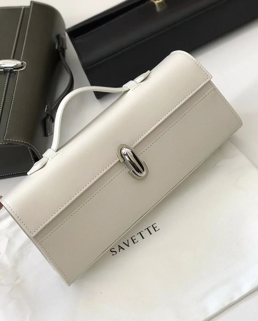 SAVETTE Brand Genuine Leather Small Square Bag Rectangular Baguette Tote Women's Simple Handbag