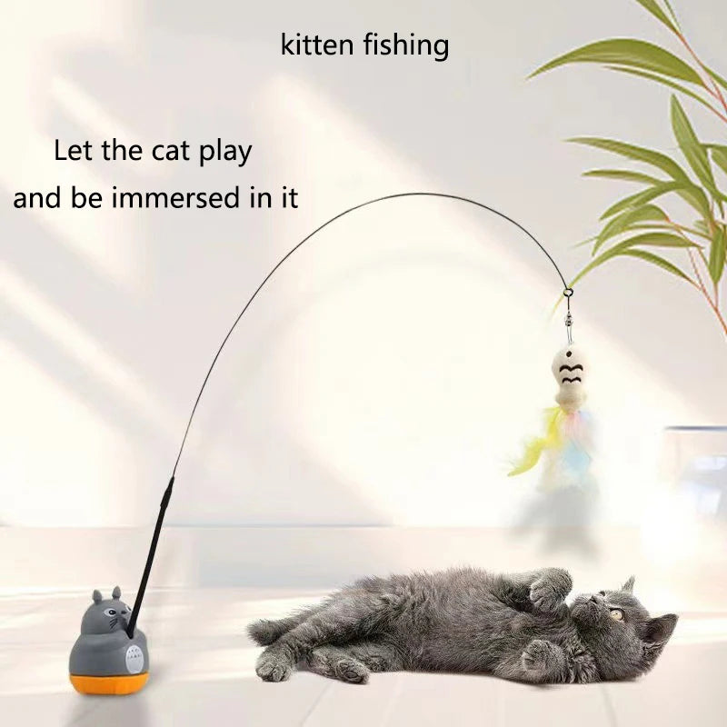 Chinchilla cat funny cat stick steel wire long pole feather cute cat toy kitten fishing rotating self-pleasure relief pet toy