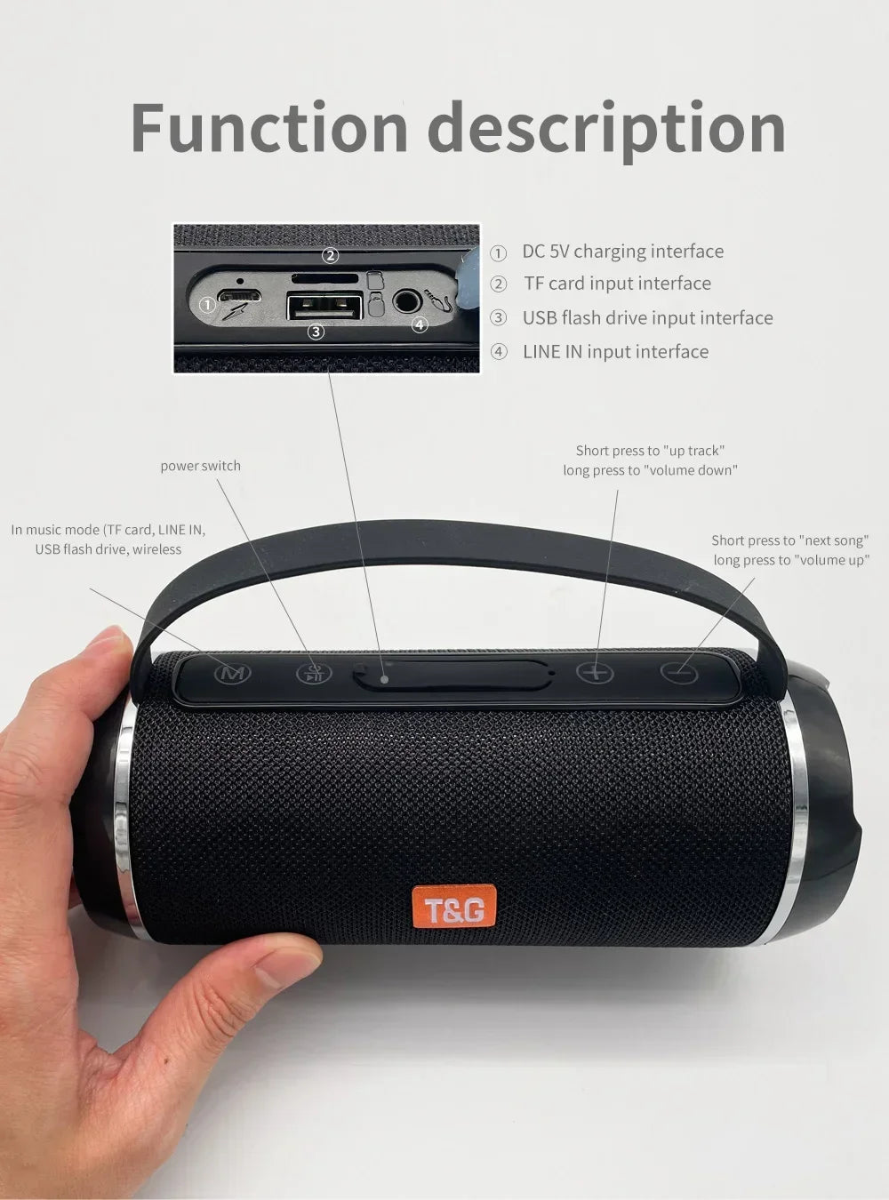 T&G TG116C Bluetooth Speakers Wireless Powerful Portable Speakers Box Outdoor Speaker Subwoofer Music Center Boom Box With Radio