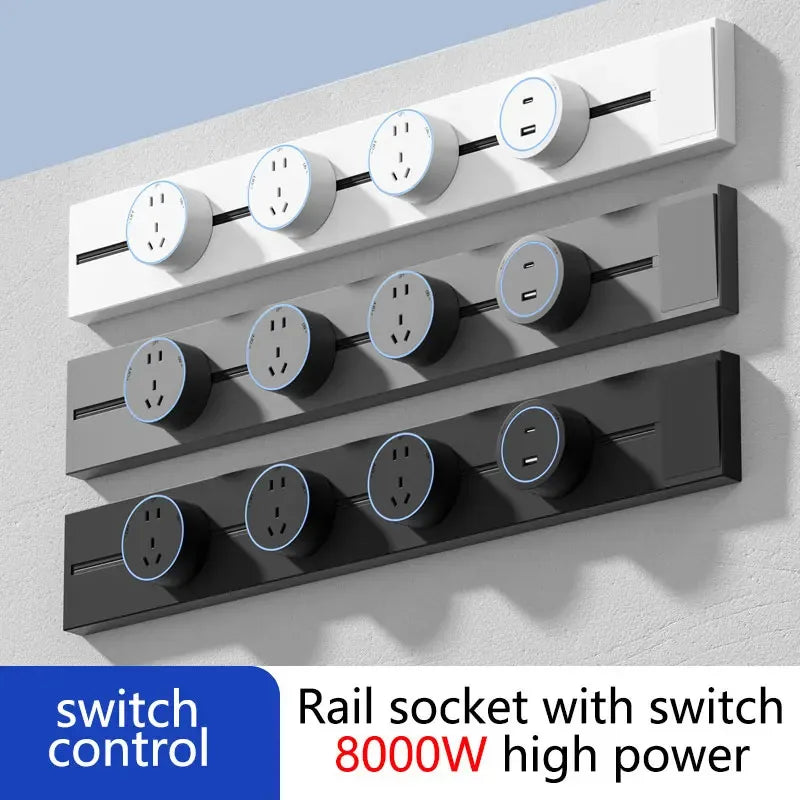 Track Socket Wall Power Rail Movable Sockets High End Home Appliance Power 8000W EU US UK Standard USB Type c Ports ﻿ 40cm 50cm