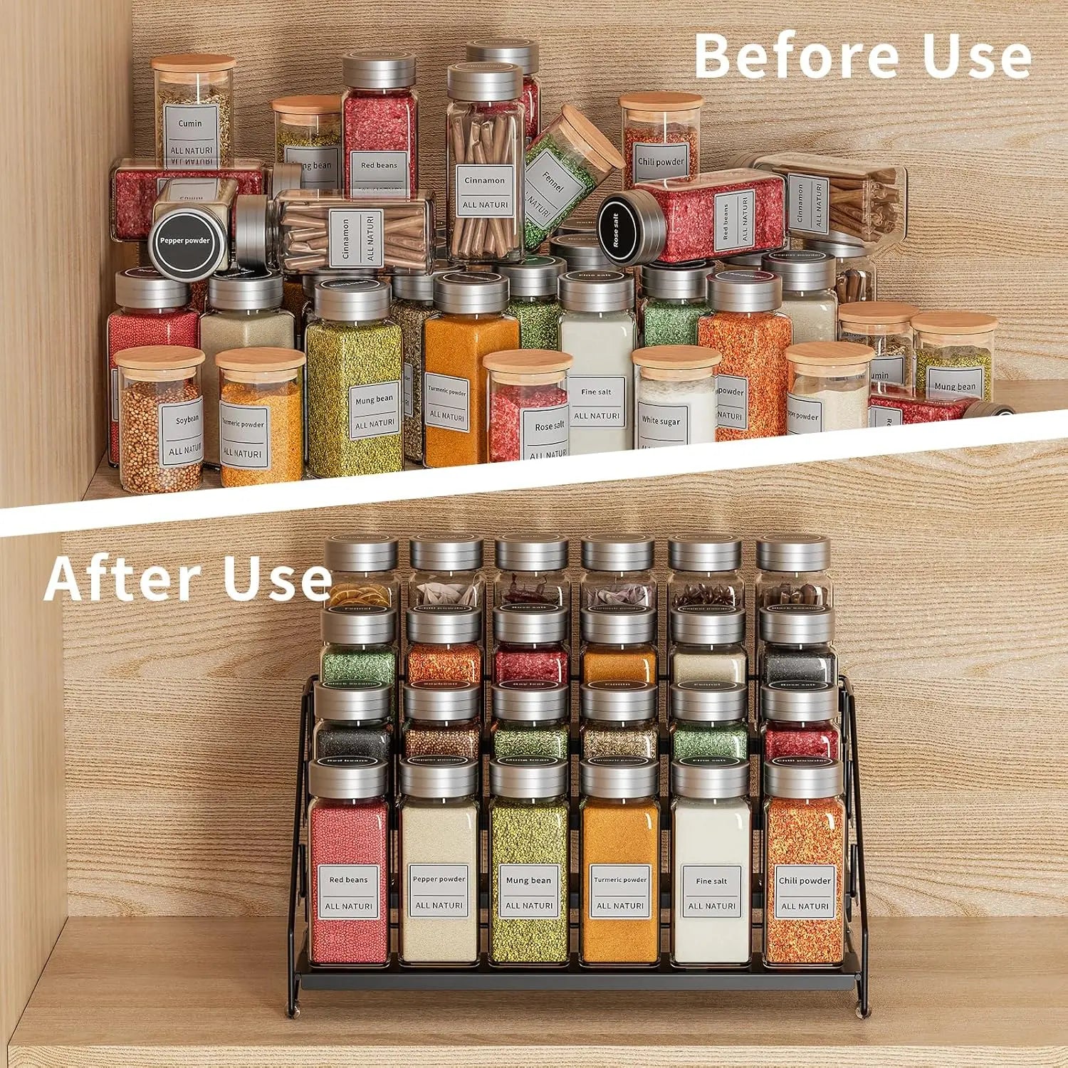 4 Tier Spice Rack Countertop Kitchen Countertop Space-Saving for Cabinet Herb Jars Storage Holder Wall Mounted Tierd Seasoning