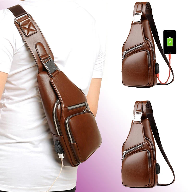 Bullcaptain Bag Genuine Leather Chest Bag Men's Fashion Style Casual Crossbody Bag Business Large Capacity Leather Men's Luggage