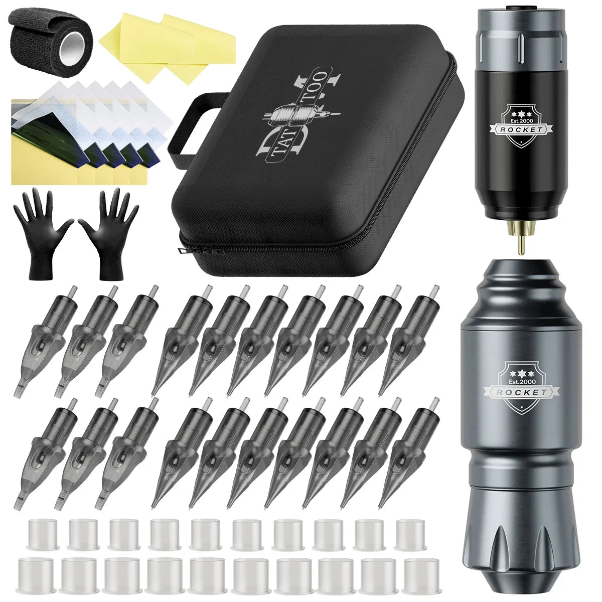 DM Wireless Tattoo Kit Complete Mini Rocket Machine Battery Case Needle Power Ink Rotary Tattoo Pen Permanent Makeup Tattoo Kit