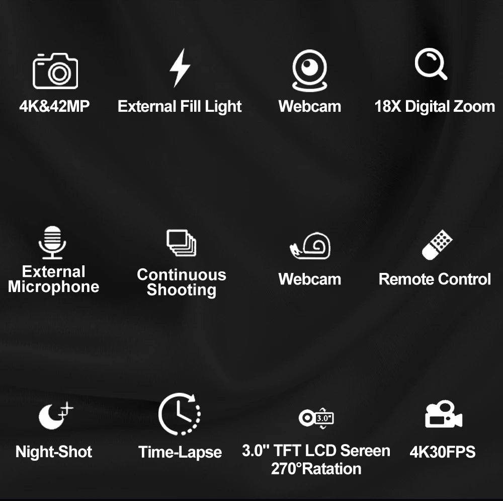 4K Portable Digital photography Camera 2 in1 Photo Video Record DV Travel Video Camera 18X Zoom 3'' Rotatable Screen With Flash