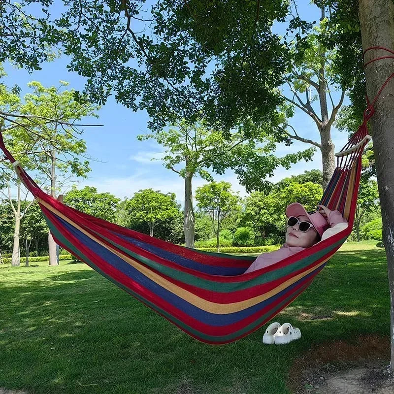 Outdoor Canvas Camping Hammock Anti Rollover Portable Thicken Fabric Single/Double Hammock with Carry Bag for Patio, Backyard