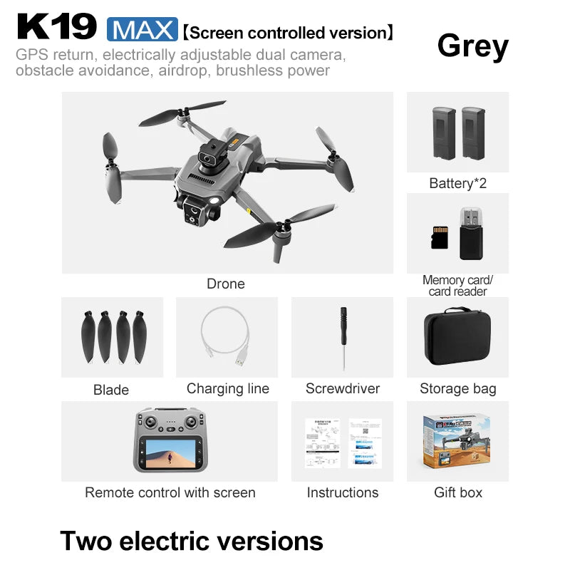 2025 K19Max GPS Return Drone 5G 8K HD Dual Camera Dron Remote With Screen Omnidirectional Obstacle Avoidance Drone RC Toy Gift