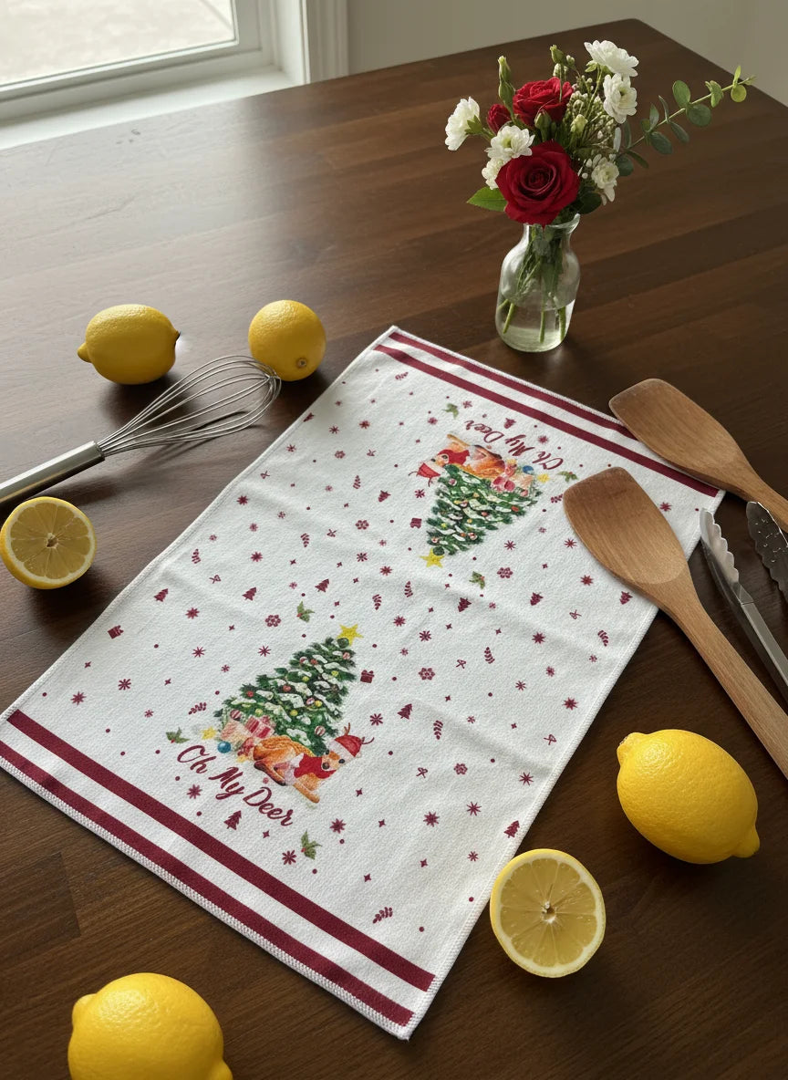 5Pcs Christmas Kitchen Towels and Dishcloth Absorbent Santa Snowman Truck Hand Dish Tea Towel Winter Holiday Decoration for Xmas