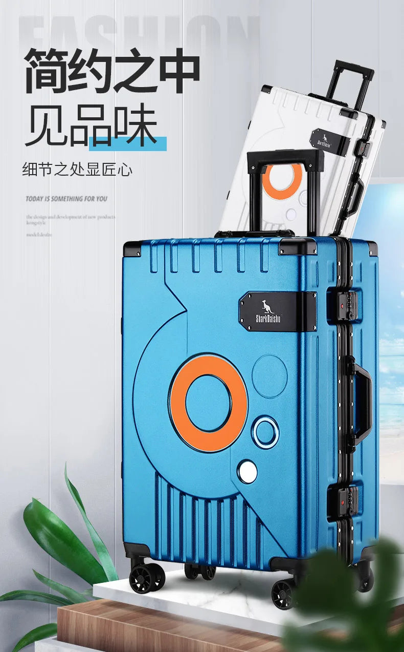 Fashion Aluminum frame travel luggage silent large-capacity trolley suitcase 20 inch suitcase carry on 24 inch password box
