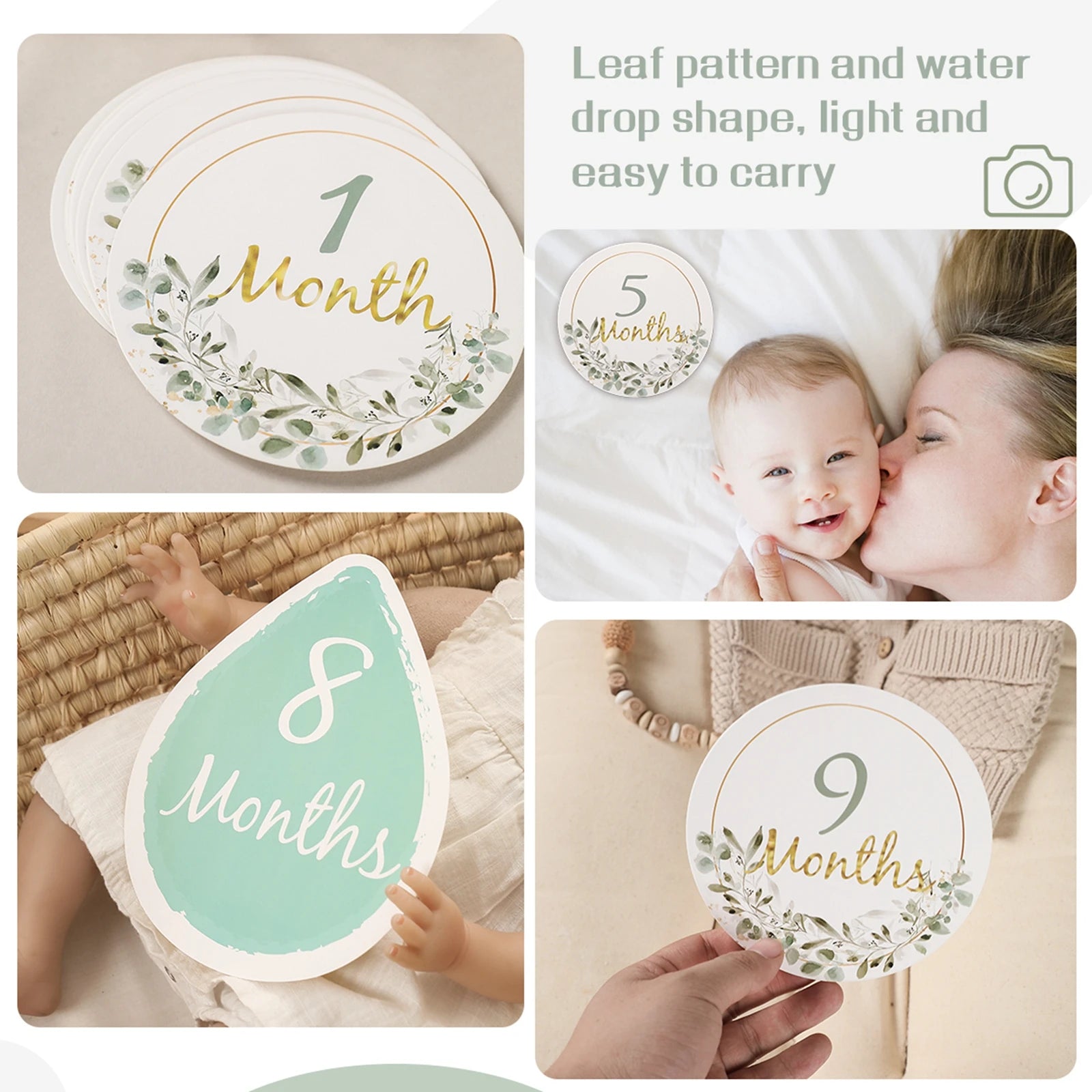 Baby Milestone Number Monthly Memorial Cards For Newborn Baby Paper Wooden Engraved Age Photography Accessories Birthing Gift