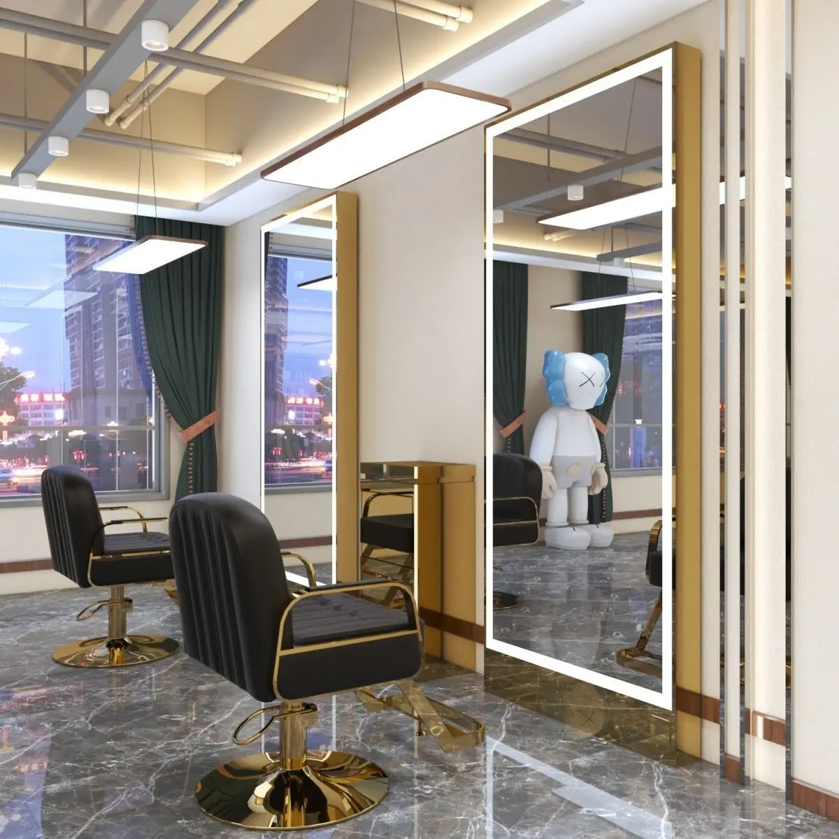 Rose gold, double-sided floor-to-ceiling  , barber shop mirror table, special perm and dyeing  , full-body hair cutting mirror.